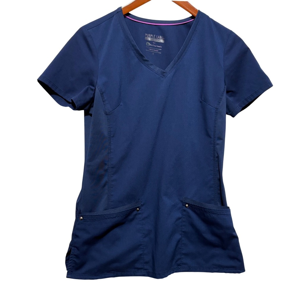 Healing‎ Hands Purple Label Women Scrub Top S Blue Stretch Medical Uniform Nurse